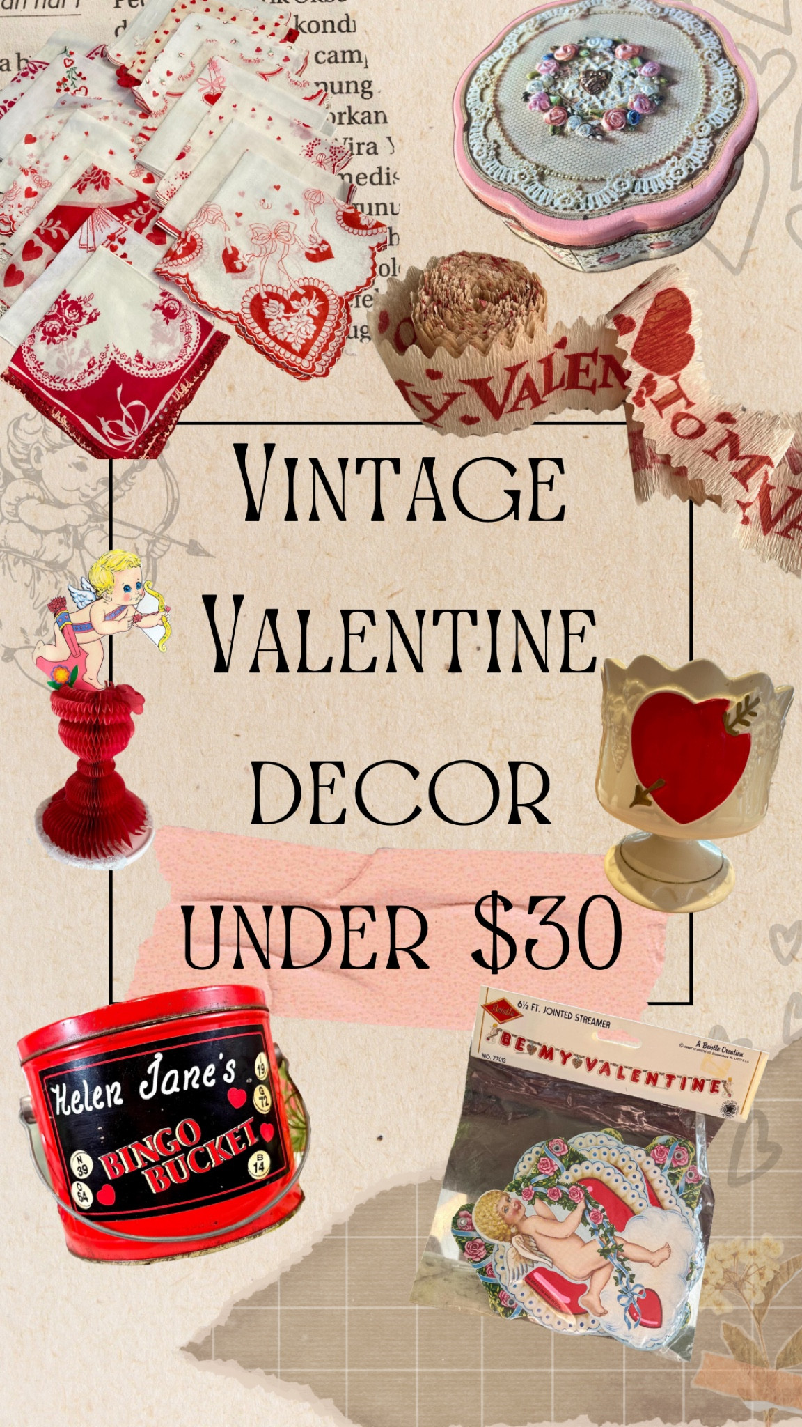 Vintage Valentine’s Day unique decor for under $30!! Handkerchiefs, banners, and tins…oh my!🩷❤️🩷❤️

#LTKSeasonal #LTKHome