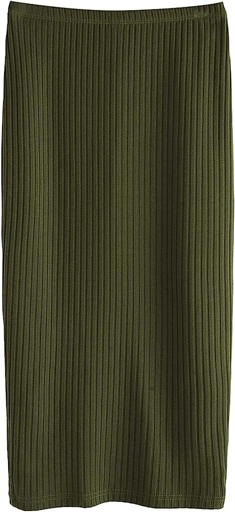 SheIn Women's Basic Plain Stretchy Ribbed Knit Split Full Length Skirt | Amazon (US)