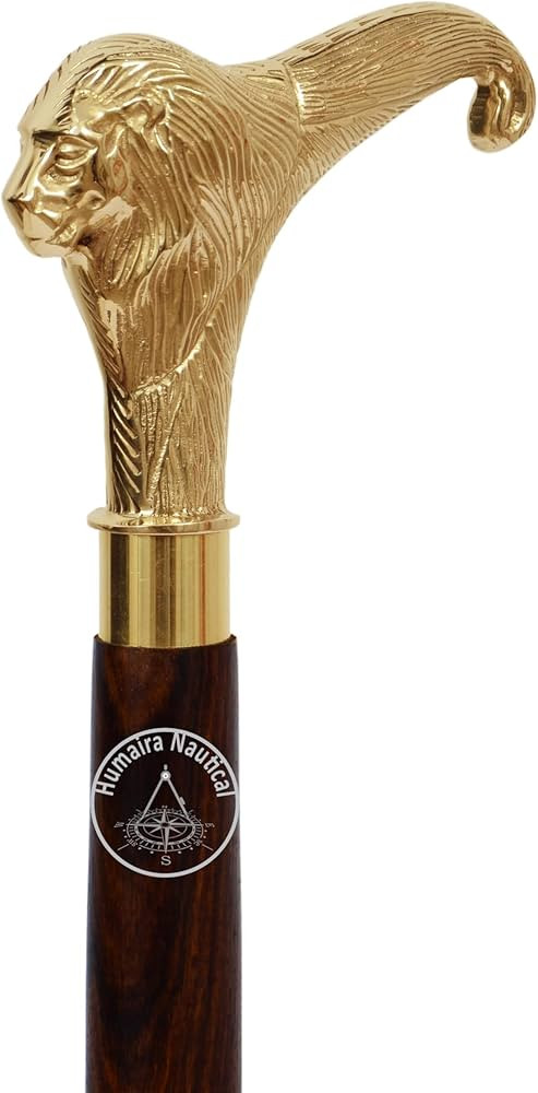 Humaira Nautical Brass Walking Stick Solid Vintage Designer Lion Head Wooden Cane Antique Style | Amazon (US)