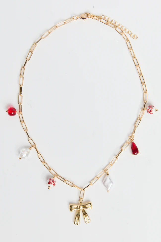 Cassian Red Bow Charm Necklace SALE | Pink Lily