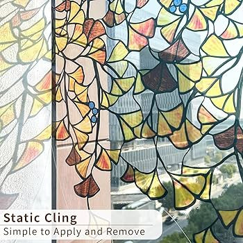 Original Hand Drawn Stained Glass Window Cling Haing Plants，Double Sided Transparent Window Fil... | Amazon (US)
