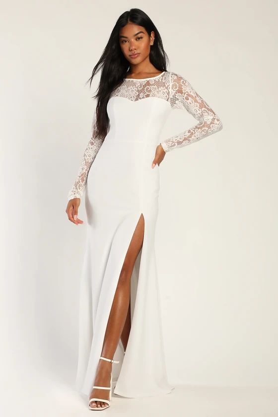 Forever Faithful White Lace Button-Back Mermaid Maxi Dress | Lulus (US)