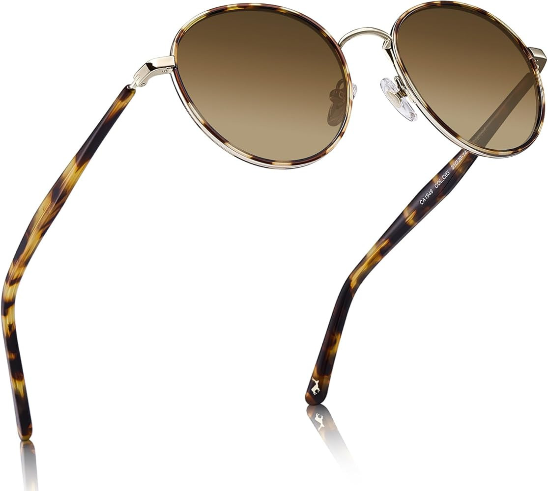 CARFIA Retro Round Polarized Sunglasses for Women UV Protection Acetate Arms Metal Frame Driving ... | Amazon (US)