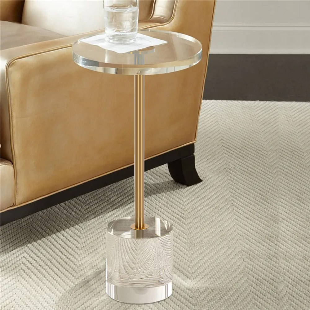 Acrylic Round Side Table Clear Stylish End Table Stainless Steel | Homary