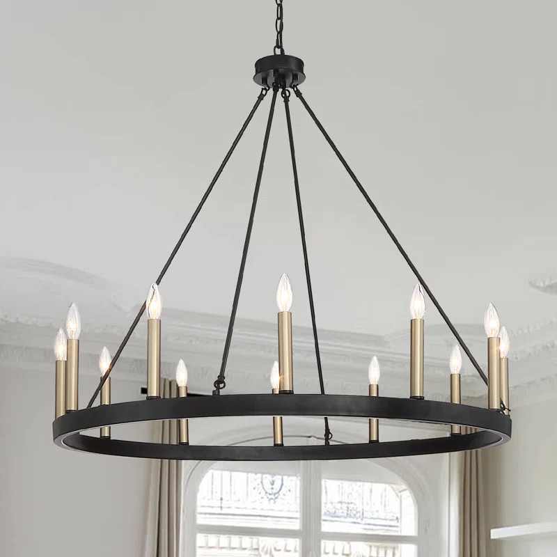 Madalyn 12 - Light Candle Style Wagon Wheel Chandelier | Wayfair Professional