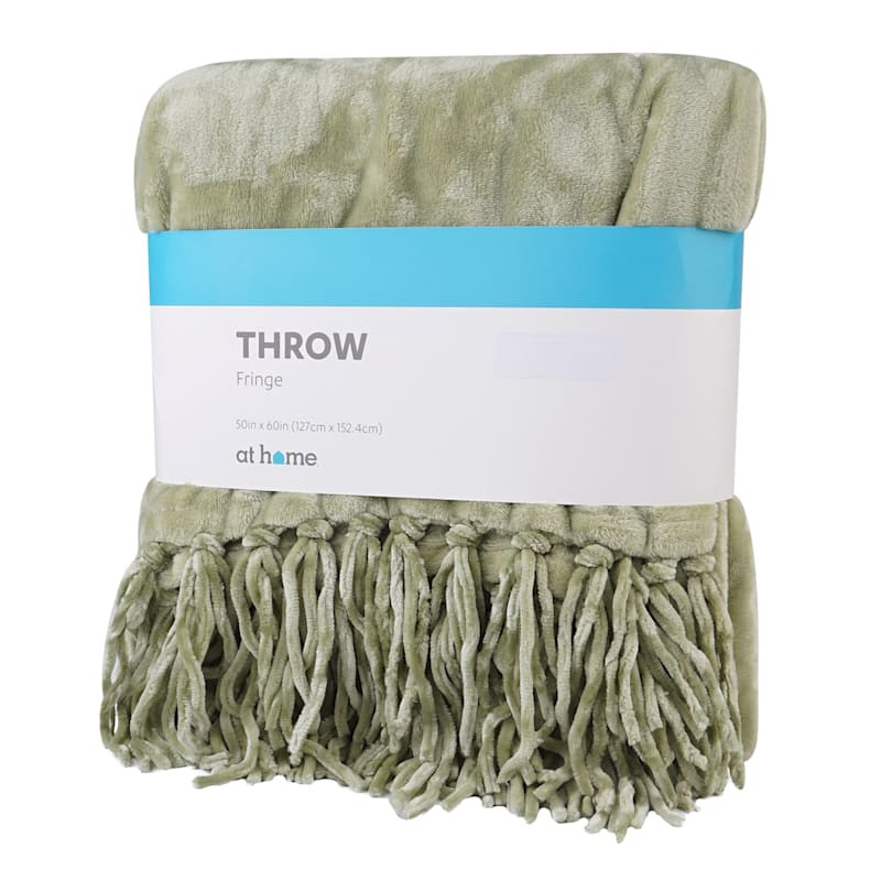Light Green Fringe Throw Blanket, 50x60 | At Home