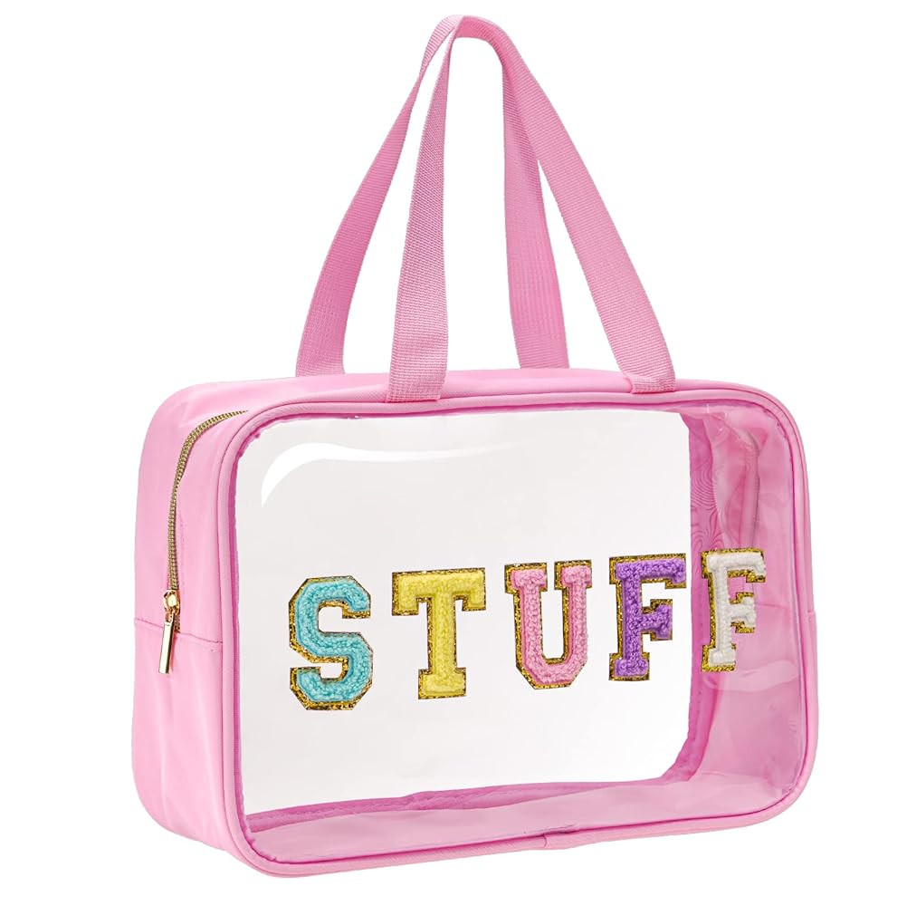 Yowivon Clear Stuff Tote Bag Pink Big Travel Cosmetic Makeup Toiletry Bag with Handle and Zipper,... | Amazon (US)
