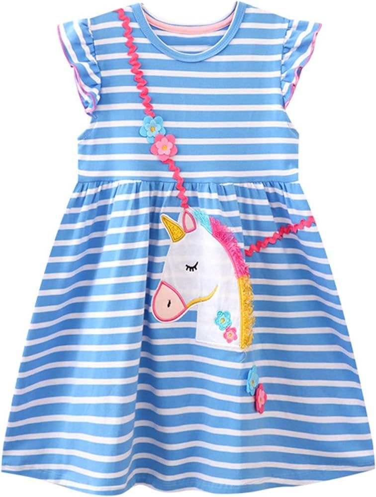 Amazon.com: Toddler Girls Short Sleeve Dress Cotton Casual Ruffle Easter Summer Rainbow Playwear ... | Amazon (US)