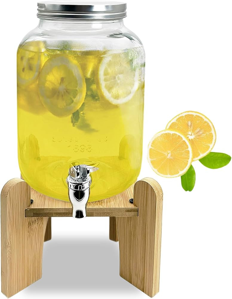 Tfwadmx 1 Gallon Drink Dispenser for Parties, Beverage Dispenser With Wood Stand Lemonade Dispens... | Amazon (US)