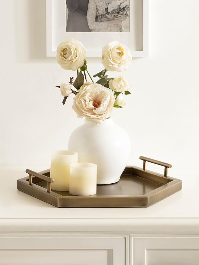 Kate and Laurel Halsey Decorative Metal Hexagon Tray with Useful Handles, 18 x 16, Antique Brass,... | Amazon (US)