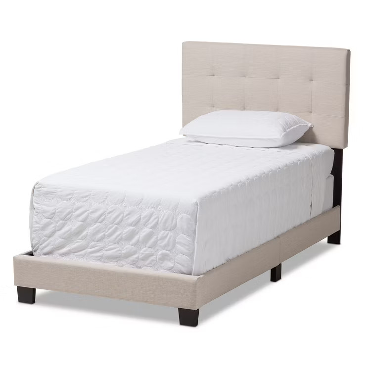 Twin Brookfield Modern and Contemporary Fabric Upholstered Bed Beige - Baxton Studio | Target