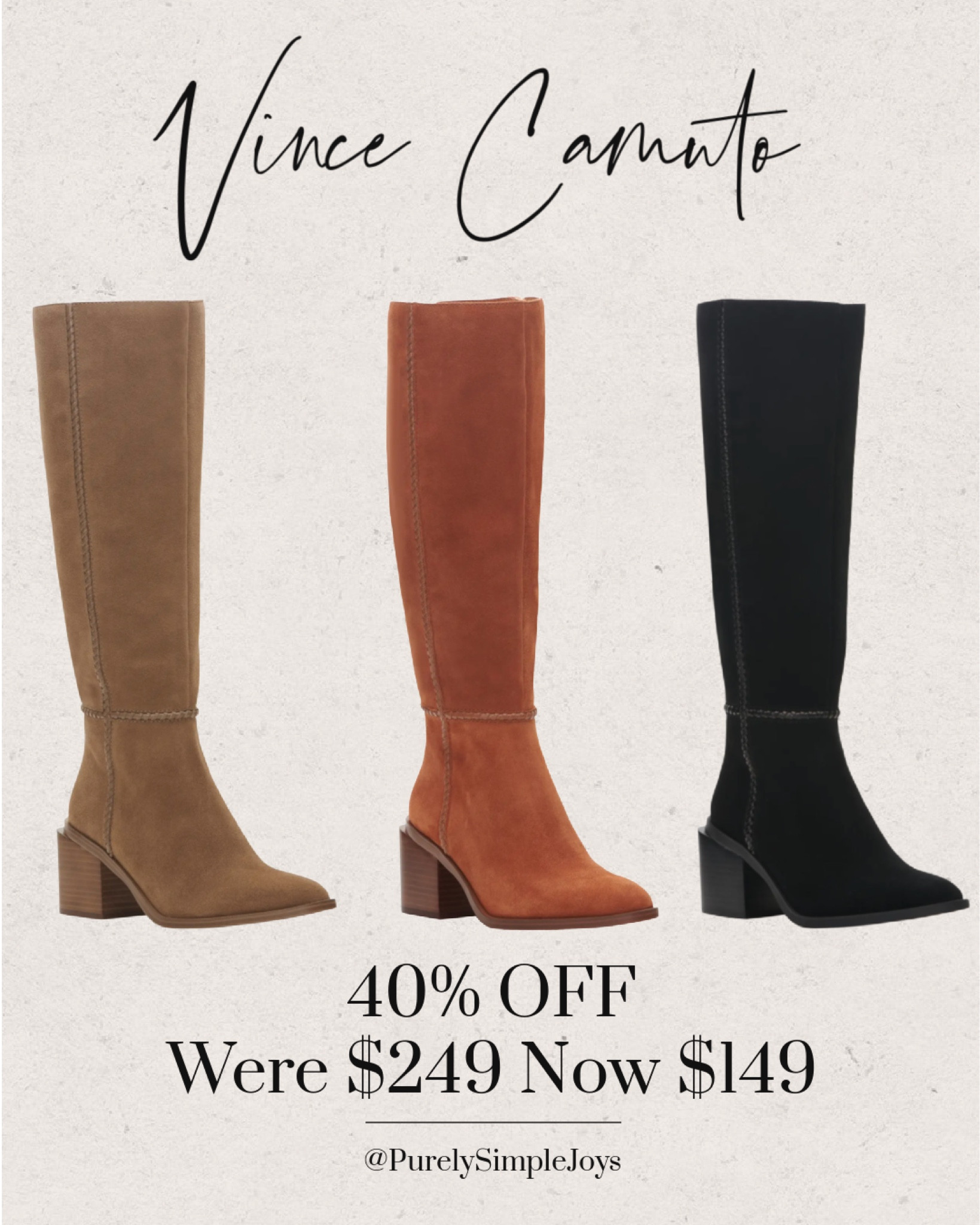 Vince Camuto boots 40% off
Black Friday sale 
Knee high boots 
Nordstrom sale 

#LTKshoecrush #LTKsalealert #LTKCyberweek