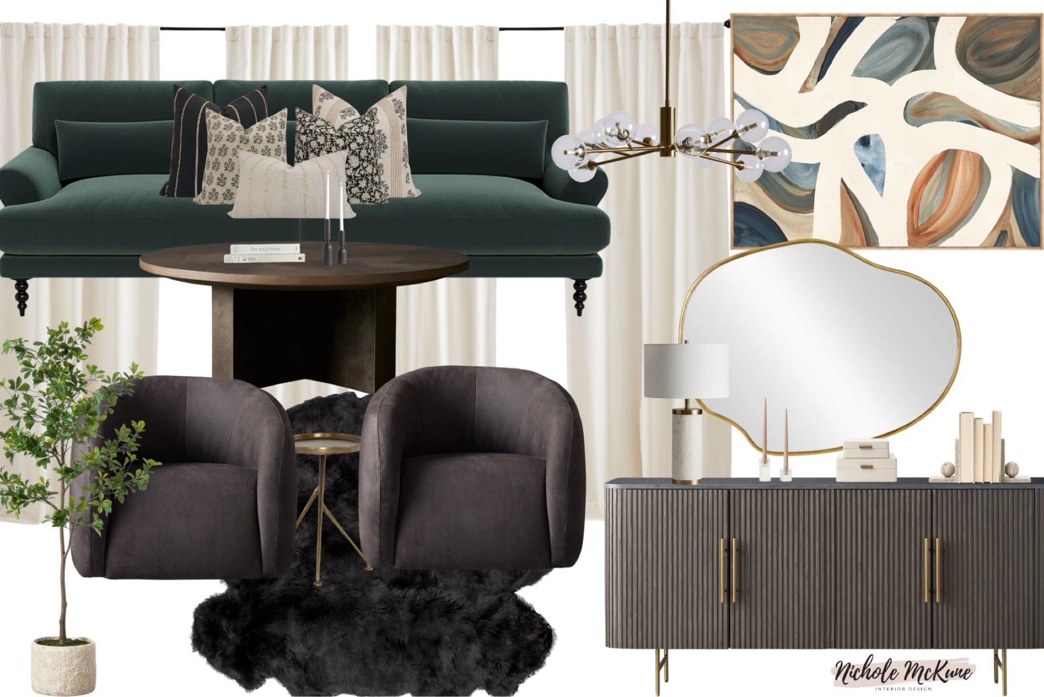A moody, modern living room with warmth and depth 🤍
Deep green upholstery, sculptural curves, dark wood, brass accents, and layered textures create a space that feels dramatic yet inviting. This design is perfect if you love bold neutrals with an elevated, designer edge.
Tap to shop the sofa, accent chairs, console, coffee table, rug, lighting, art, mirror, and decor to recreate this full look.

#LTKHome #LTKLivingRoom #LivingRoomDesign #MoodyInteriors #OrganicModernHome #NeutralHomeDecor #ModernLivingRoom #InteriorDesignMoodBoard #HomeDecorFinds #LTKSaleAlert