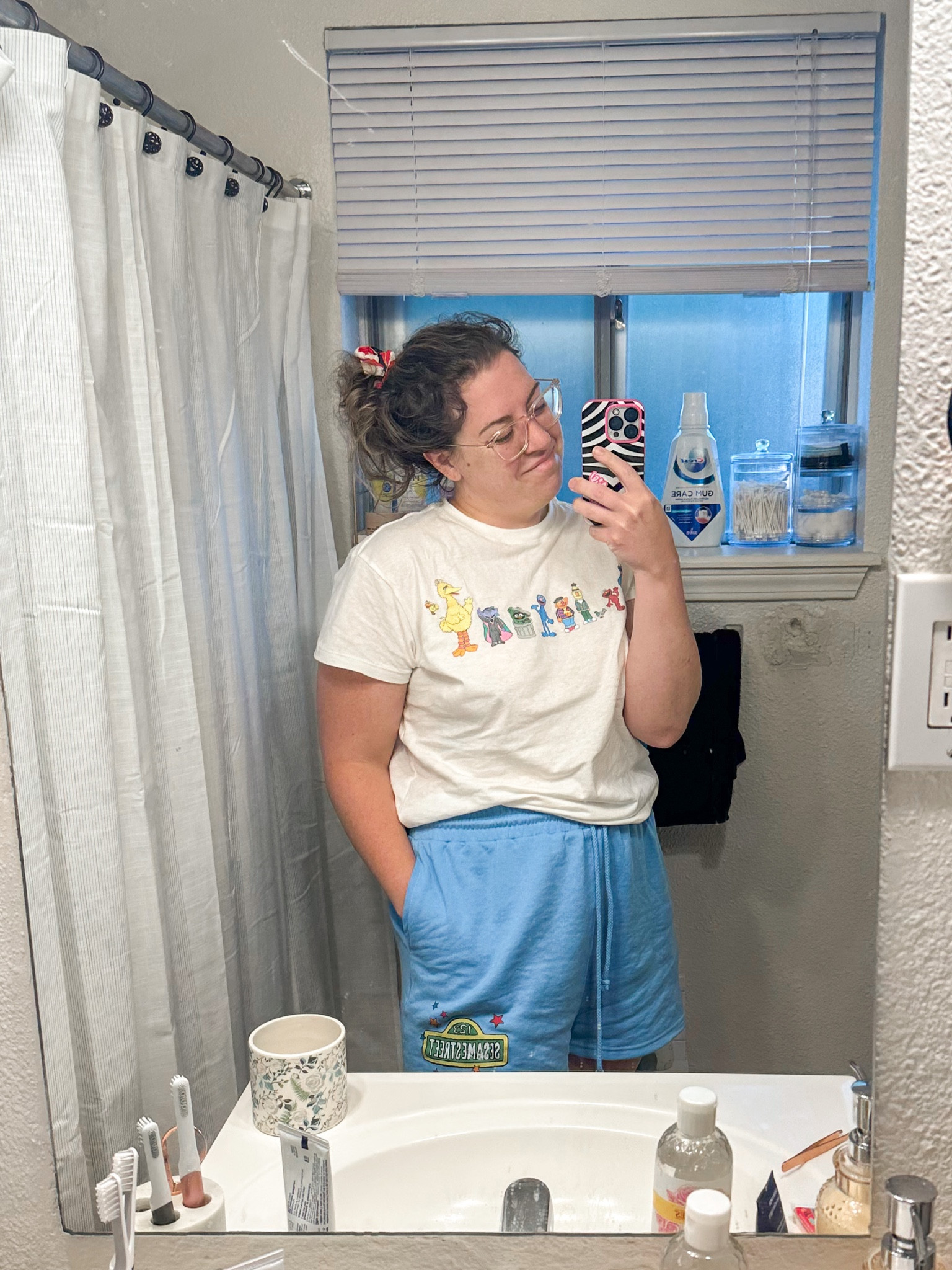 White Sesame Street t-shirt with blue Sesame Street loungewear shorts 

#LTKcurves #LTKmidsize #LTKunder50
