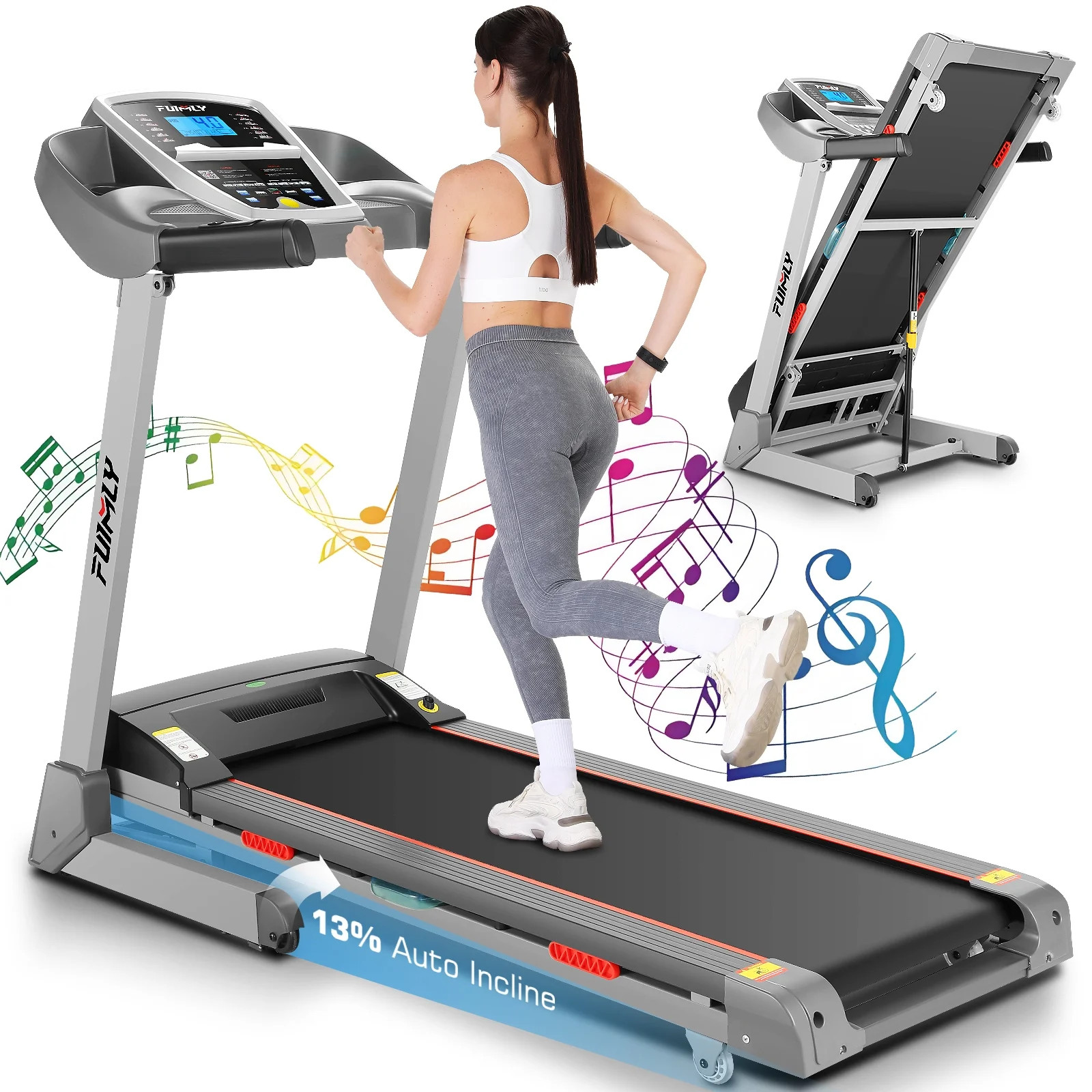FUNMILY Folding Treadmill with 13% Auto Incline, 3.25HP Ultra-silent Motor, Speed Range of 0.6~9M... | Walmart (US)