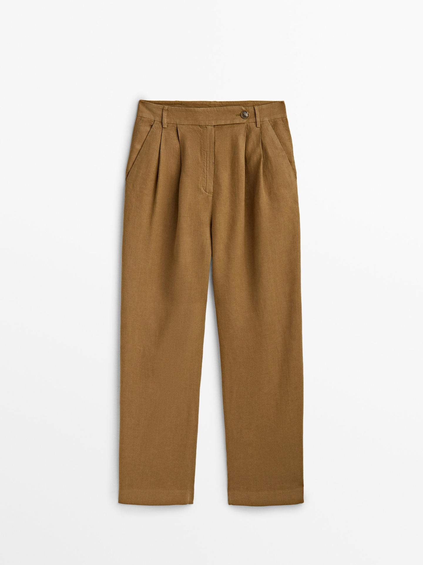 Linen and cotton blend trousers with double dart detail | Massimo Dutti US