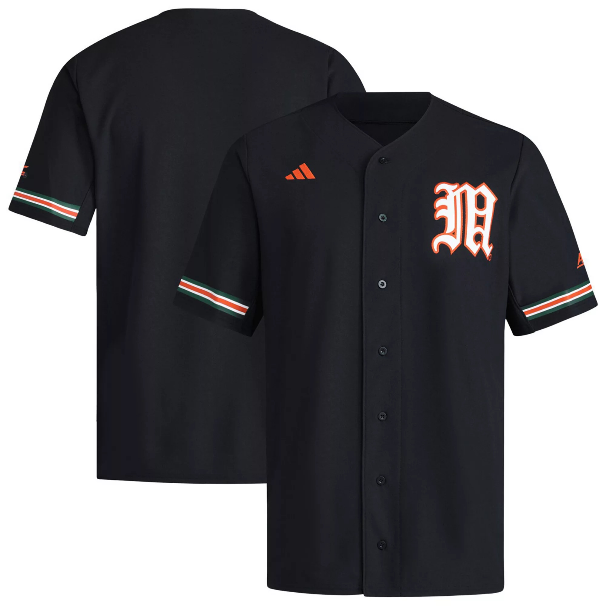 Men's adidas Black Miami Hurricanes V-Neck Baseball Jersey | Kohl's