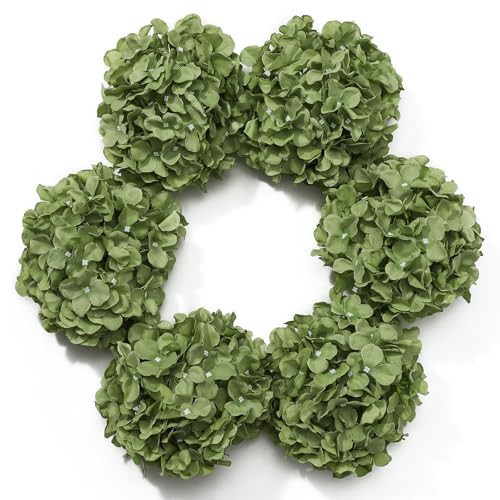 DuHouse 8.7" Silk Hydrangea Flower Heads with Stems Fake Hydrangeas Flowers for DIY Wedding Centerpiece Home Decor,Pack of 6(Sage Green) | Amazon (US)