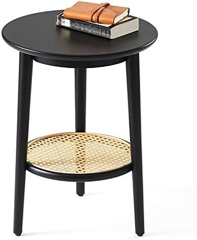 Harmati Round Side Table with Storage - Black End Table for Living Room, Bedroom and Small Spaces, M | Amazon (US)