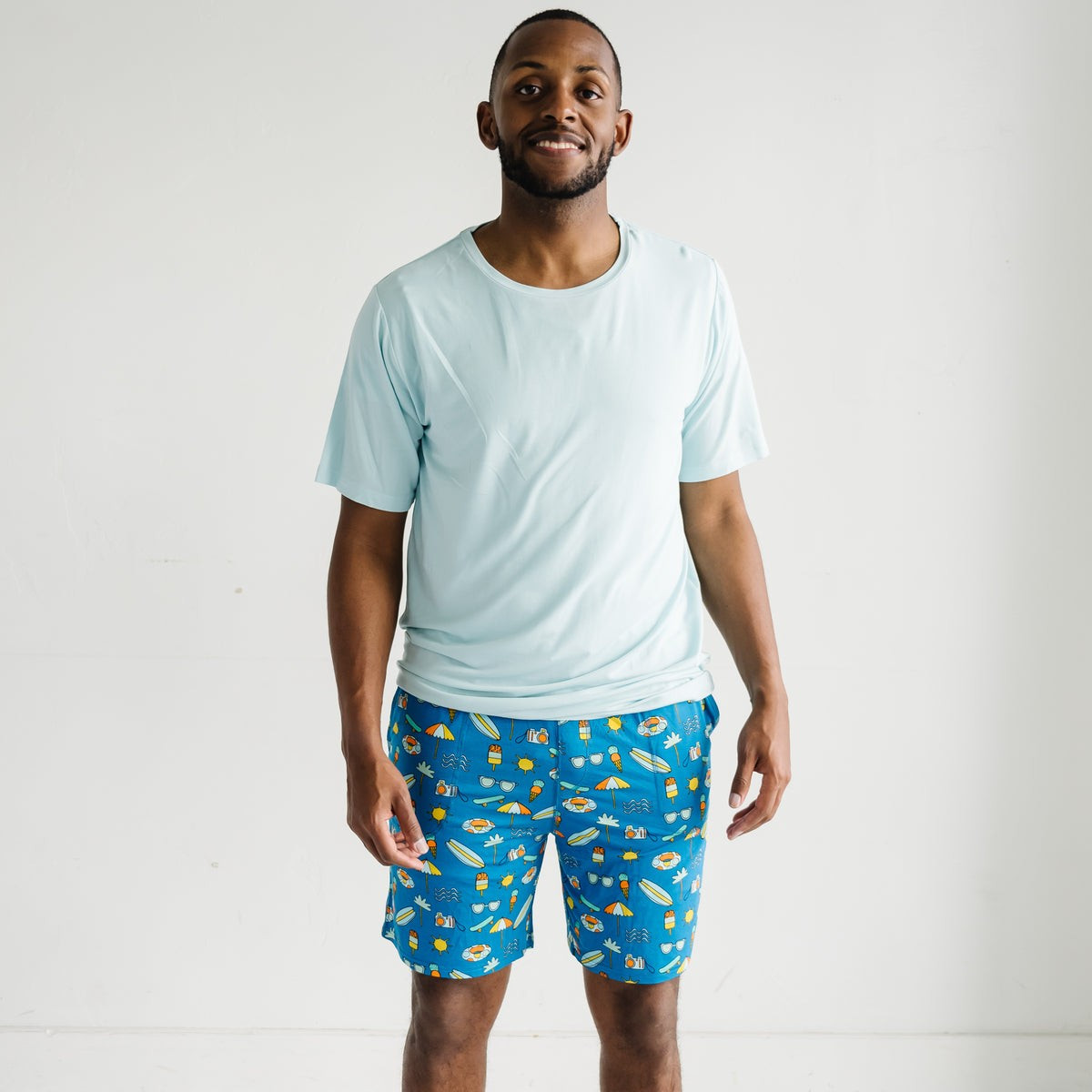 Surf's Up (Aqua) Men's Short Sleeve Bamboo Viscose Pajama Top | Little Sleepies