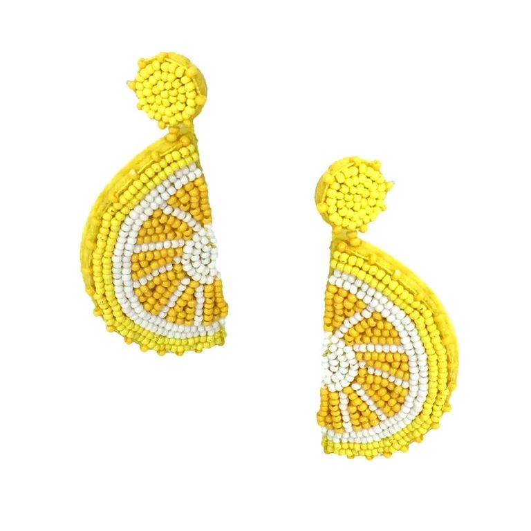 Tarty Lemon Slice Beaded Drop Earrings, Yellow - Walmart.com | Walmart (US)