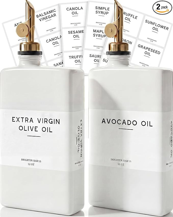 White Glass Olive Oil Dispenser Bottle for Kitchen by Brighter Barns - Avocado Oil Dispenser Set,... | Amazon (US)