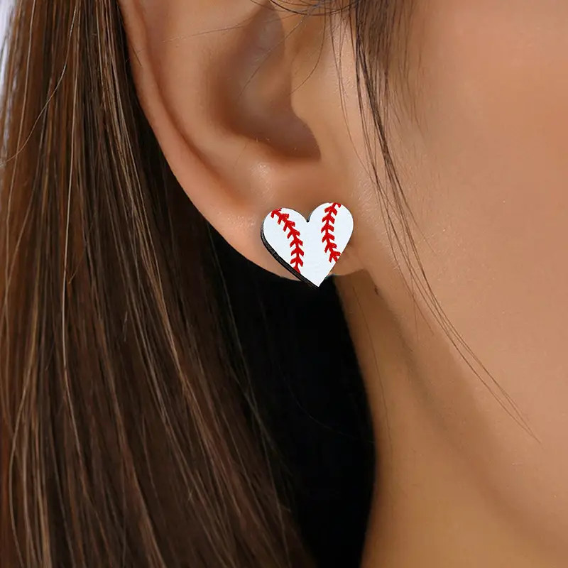 Sporty Heart shaped Baseball Stud Earrings Women Fashionable - Temu | Temu Affiliate Program