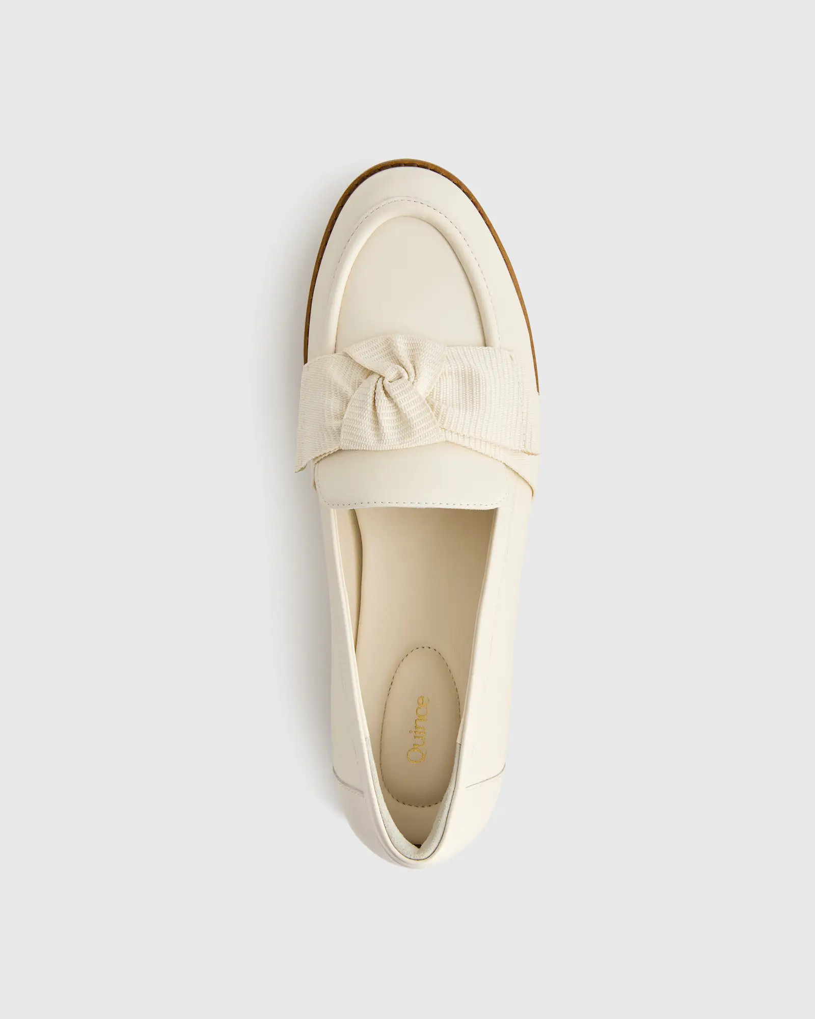 Italian Leather Bow Penny Loafer in Bone | Quince
