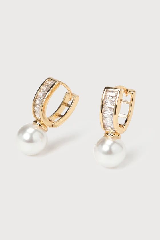 Striving for Shine 14KT Gold Pearl Huggie Earrings | Lulus (US)