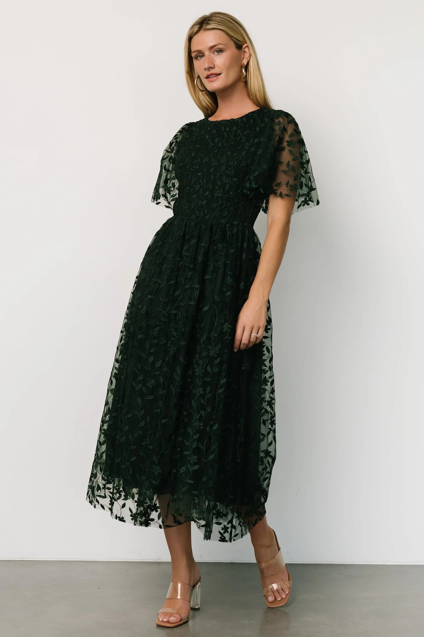Kendra Embroidered Dress | Dark Green | Baltic Born