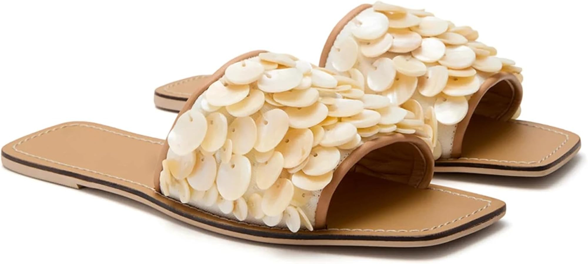 DOEYG Flat Sandals for Women Shell Slide Sandals Dressy Comfortable Casual Summer Beach Slip on S... | Amazon (US)