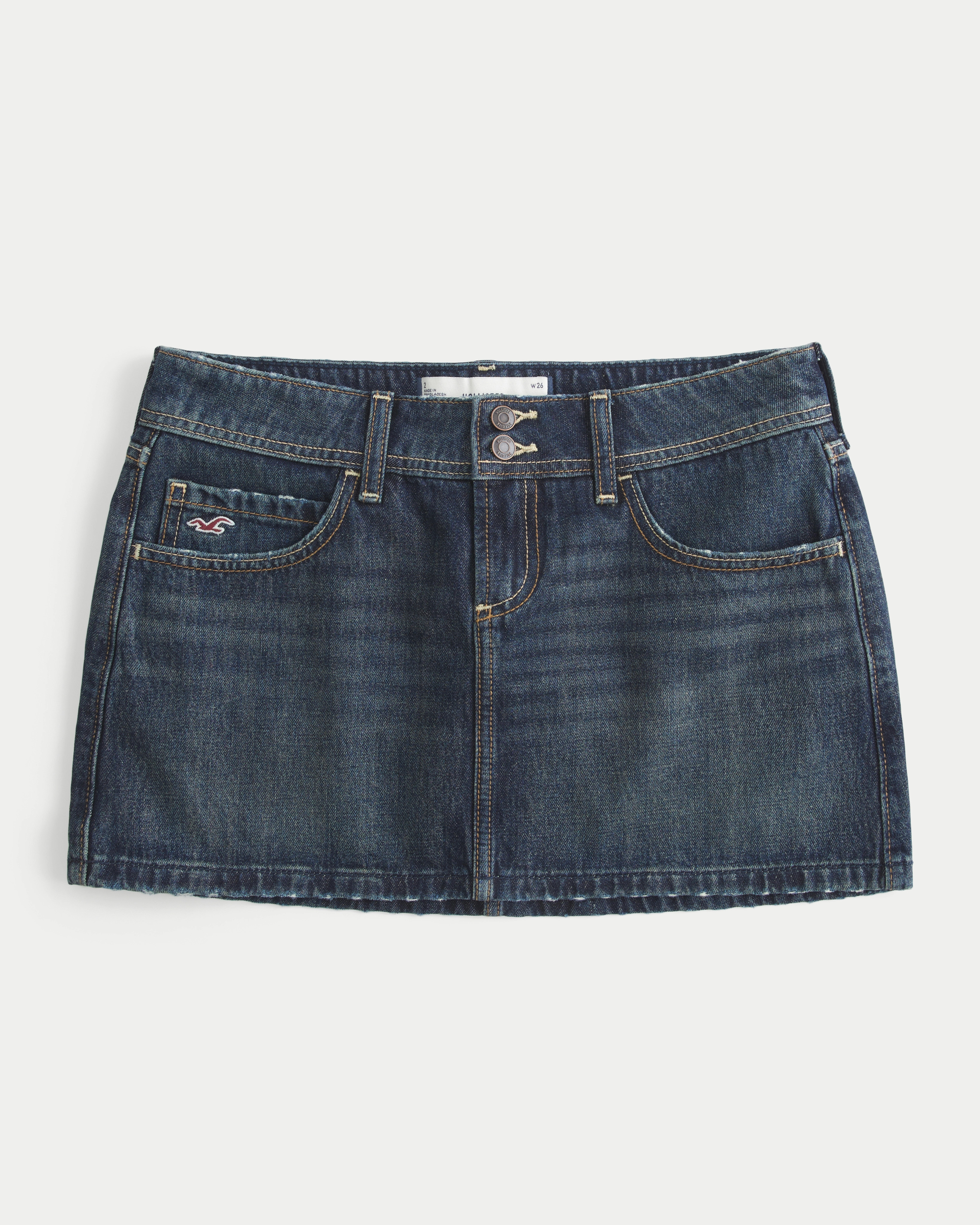 Low-Rise Dark Wash Denim Mini Skort | Hollister (US)
