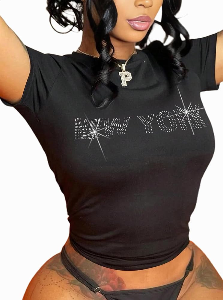 Hilinker Womens Short Sleeve Graphic Crop Tops Vintage Tees Summer Cute T Shirts | Amazon (US)