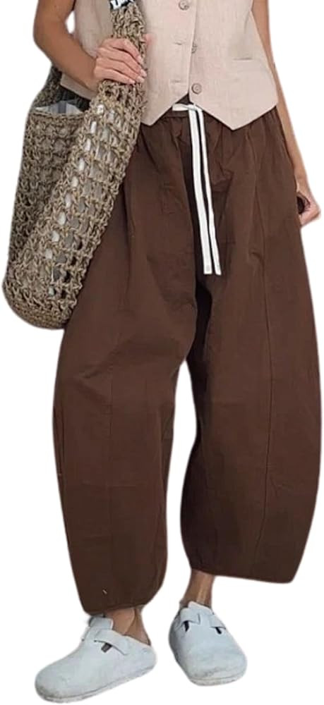 Xiaoxuemeng Barrel Jeans Women Cropped Cotton Wide Leg Pants High Waisted Denim Pants with Pocket... | Amazon (US)