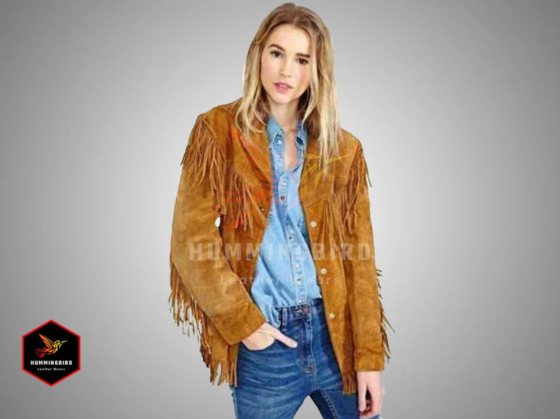 Women Tan Brown Suede Western Handmade Leather Jacket With Fringe, Suede Brown Leather Shirt for ... | Etsy (US)