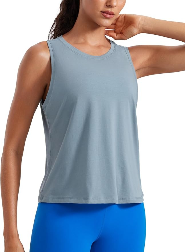 CRZ YOGA Women's Pima Cotton Sleeveless Loose Tank Tops Exercise Gym Yoga Tops Athletic Shirts | Amazon (US)