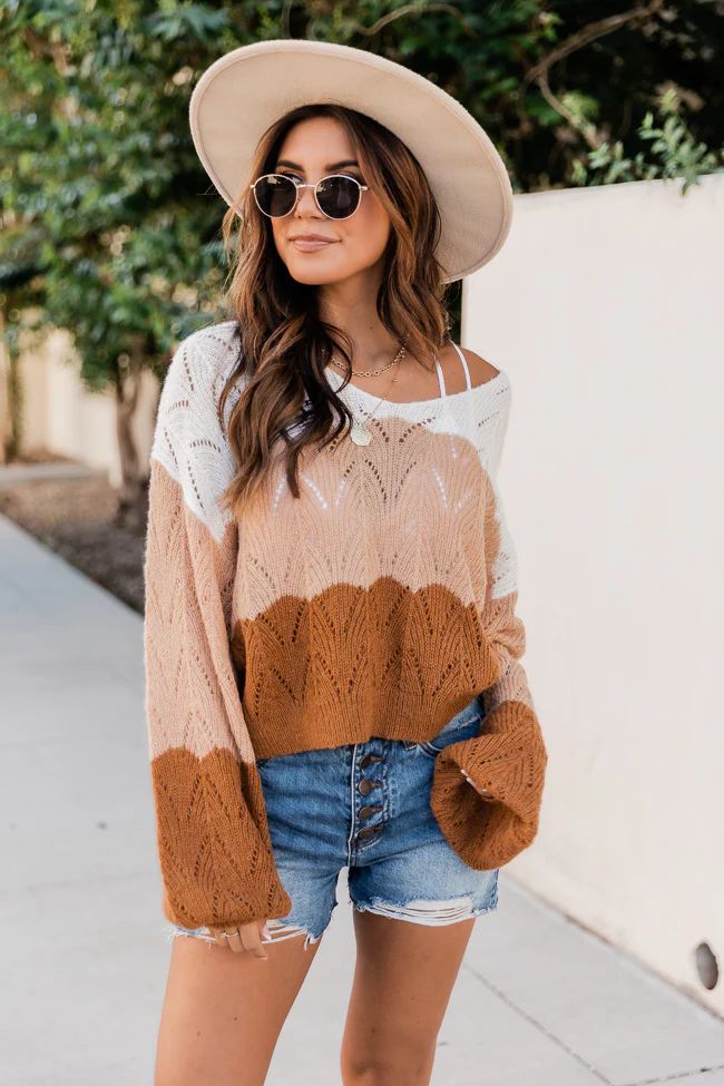 Following Along Mocha Open Knit Colorblock Sweater | The Pink Lily Boutique