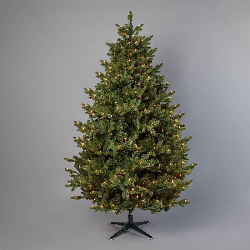 7' Pre-Lit Teardrop Profile Full Balsam Fir Artificial Christmas Tree Clear Lights with AutoConne... | Target