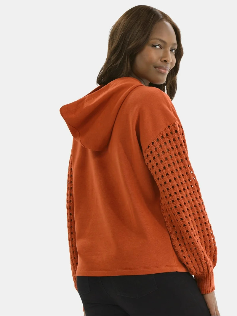 Time and Tru Women's Fleece Hoodie with Crochet Long Sleeves, Sizes XS-XXXL | Walmart (US)