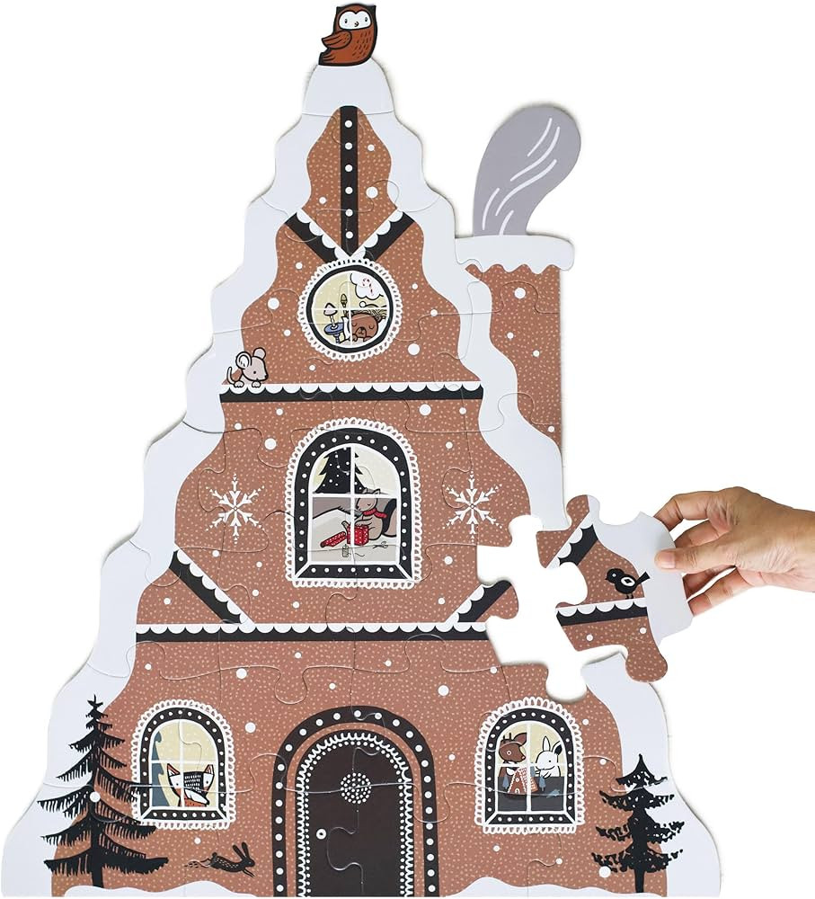 Wee Gallery Gingerbread House Floor Puzzle, Large Shaped Puzzles, 24 Pieces, Winter Holiday Anima... | Amazon (US)