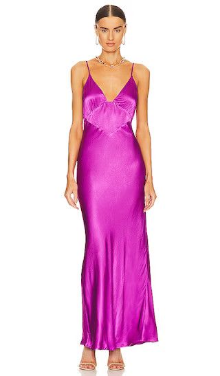 x REVOLVE Wintour Midi Slip Dress in Purple Gold Satin Slip Dress Outfit Silk Slip Dress  | Revolve Clothing (Global)