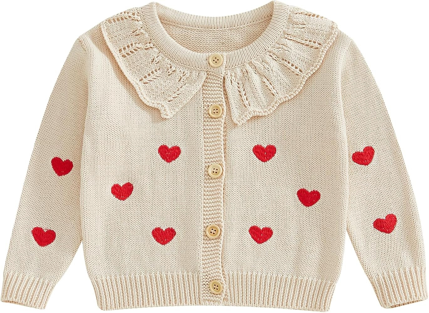 Toddler Baby Girl Heart Cardigan Sweater Long Sleeve Button Up Knitted Jacket Coat Knitwear Sprin... | Amazon (US)