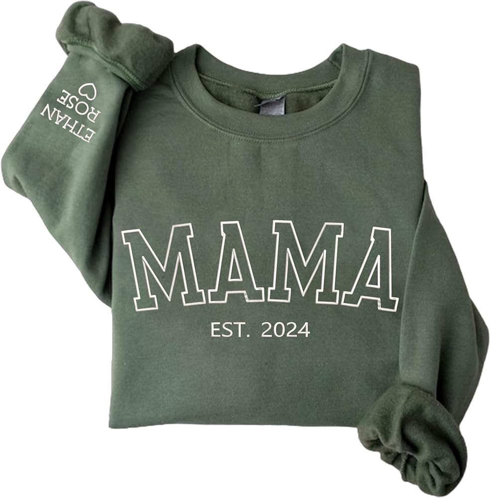 IZI POD Personalized Mama Embroidered Sweatshirt, Custom Sweatshirt, Mama Sweatshirt, Mama Gift, ... | Amazon (US)