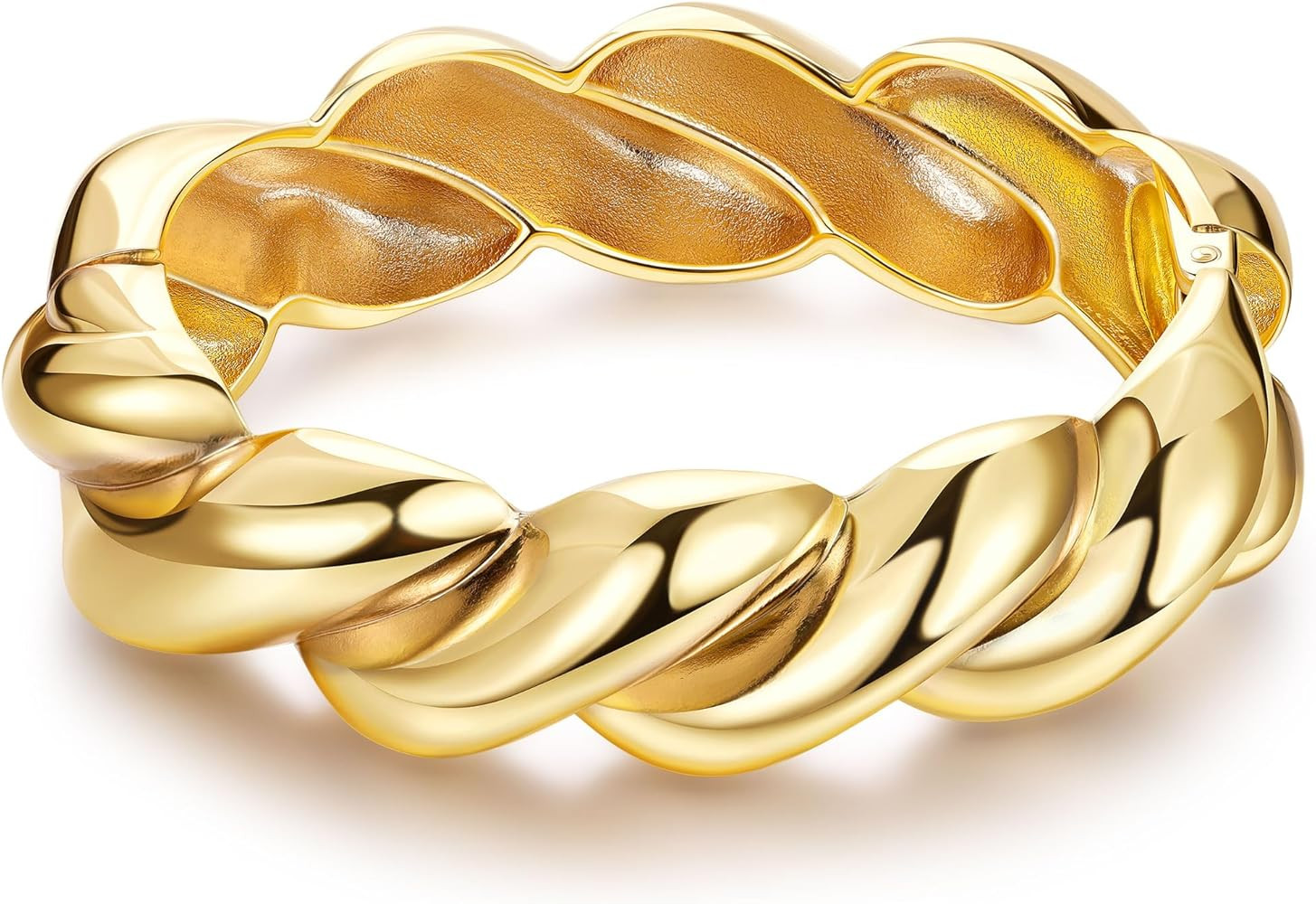 18K Gold Plated Chunky Bangle Bracelets for Women Gold Wide Cuff Bangle Bracelet Hammered Minimal... | Amazon (US)
