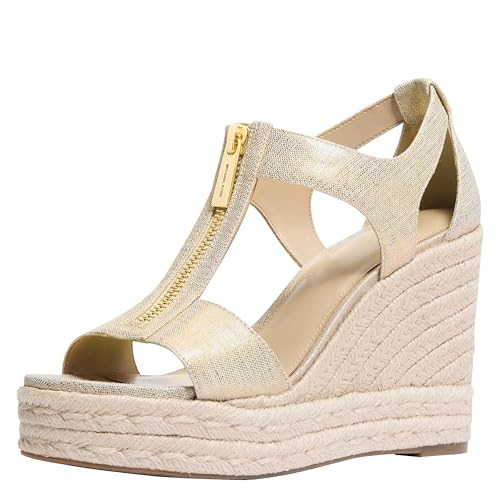 Michael Kors Women's Berkley Mid-Heel Wedge Sandal, Pale Gold, 9.5 | Amazon (US)