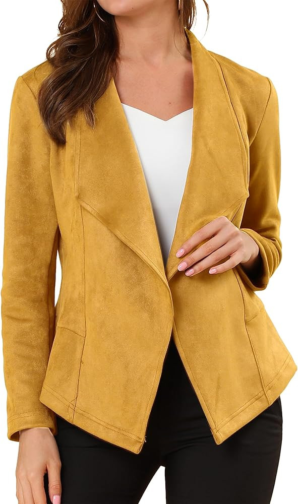 Allegra K Women Faux Suede Jacket Lapel Draped Open Front Cardigan Casual Trendy Suede Blazer | Amazon (US)