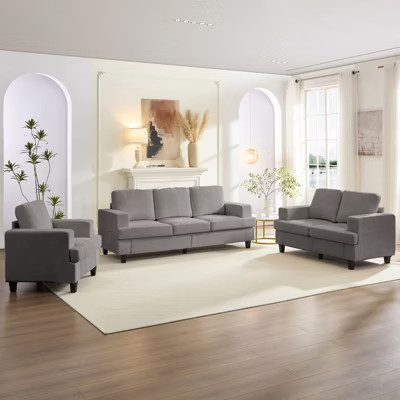 Mjkone 82" Width 3 Piece Living Room Sofa Set, 3 Seat Sofa&Loveseat&Armchair, Modular Sectional Couch Furniture Sets-Light Grey | Target