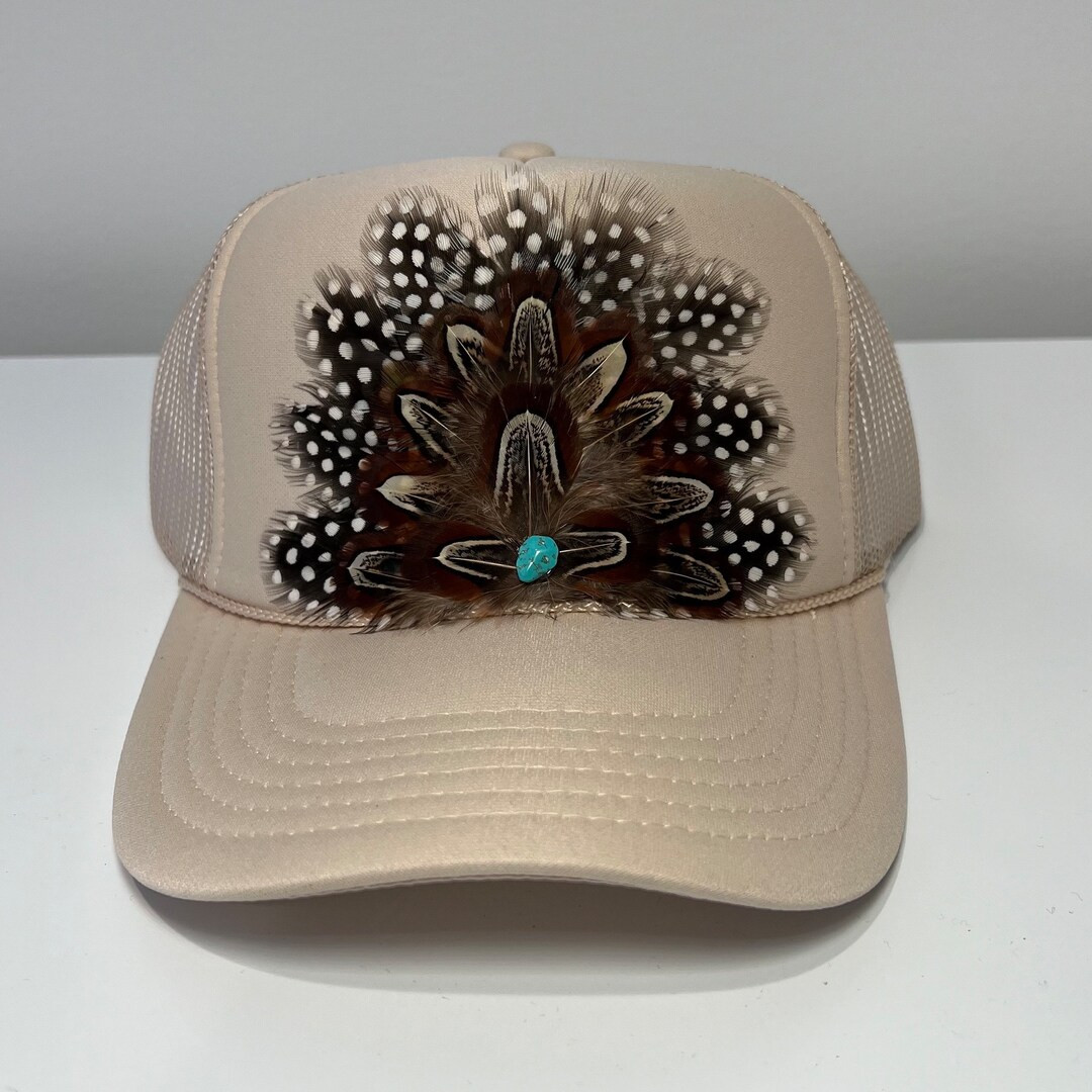 FEATHER Trucker Hat Turquoise Stone Stagecoach Hat Tan Brown - Etsy | Etsy (US)