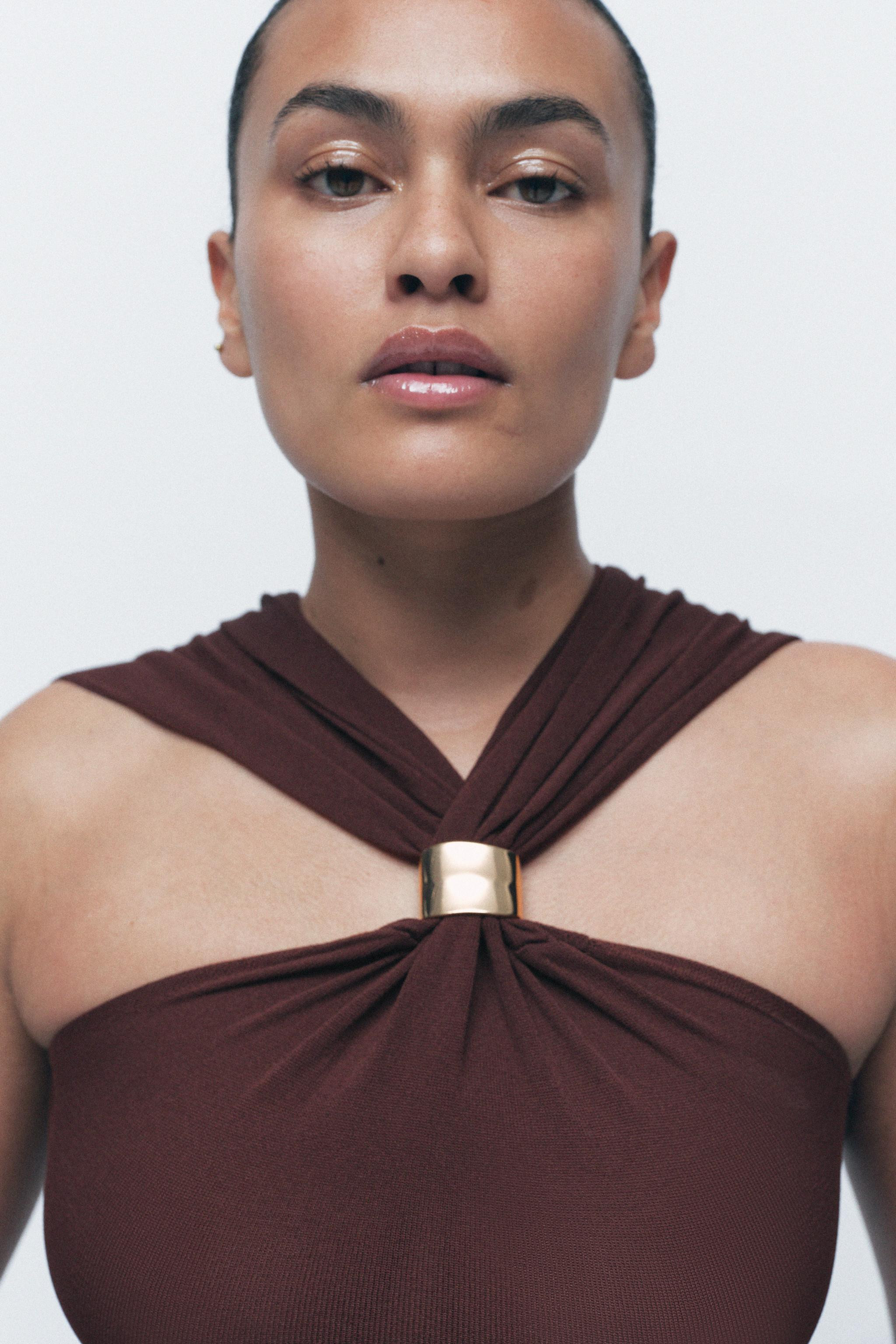 GOLD APPLIQUÉ HALTER TOP | Zara US