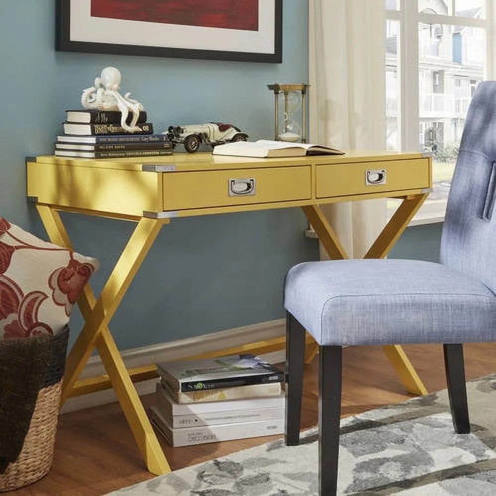 Weston Home Wood X-Base Campaign Writing Desk with Drawers, Banana Yellow | Walmart (US)
